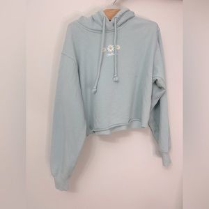 Hollister cropped green embroidered hoodie